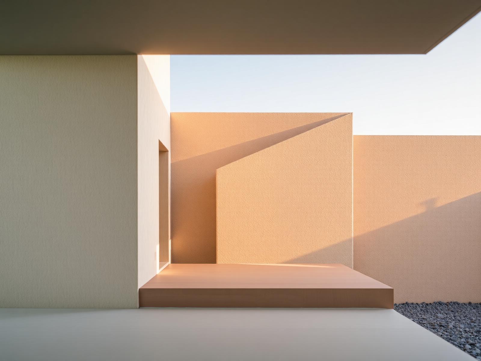 Modern architectural home with textured hempcrete walls in warm sunlight